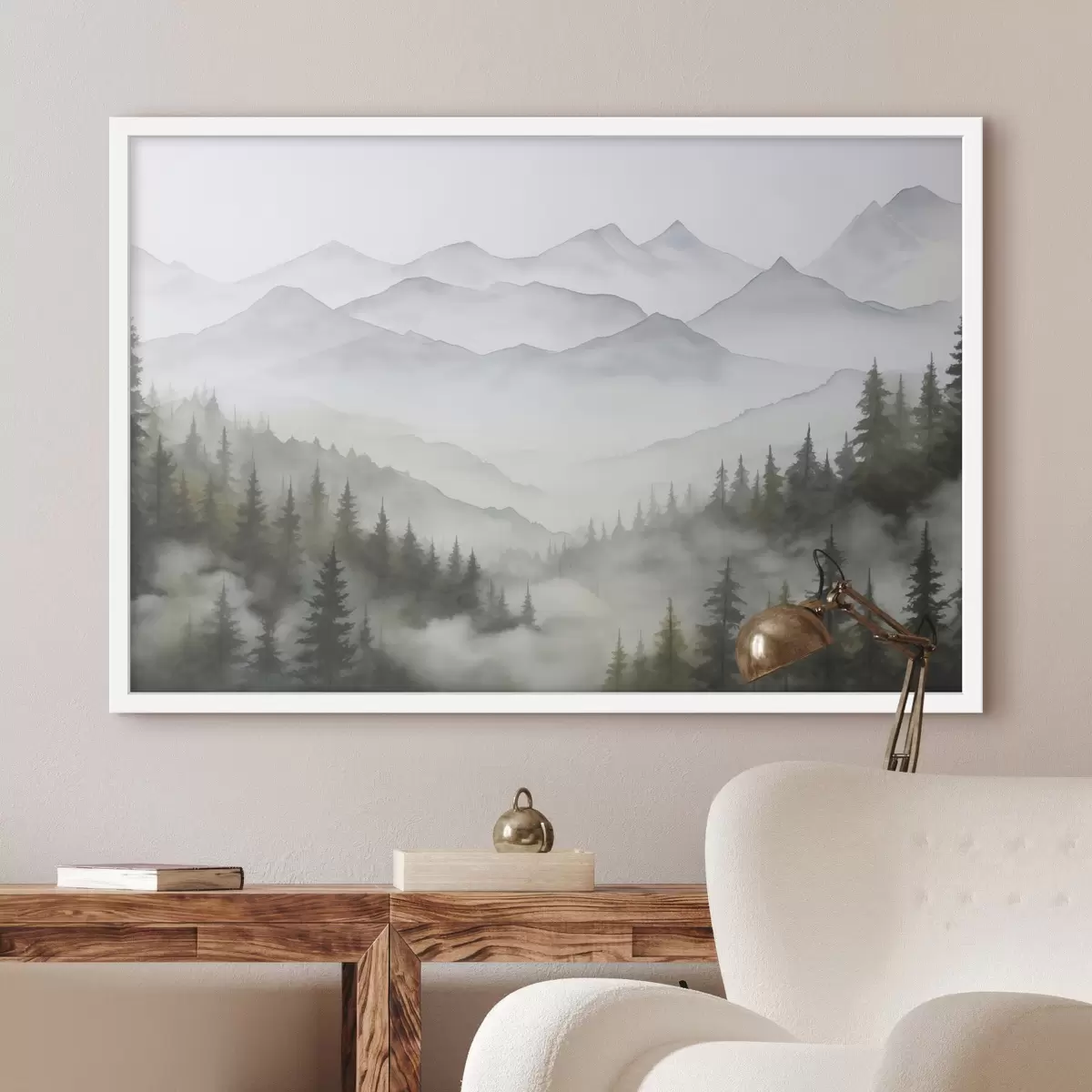 Poster Les v mlze před horami f45774