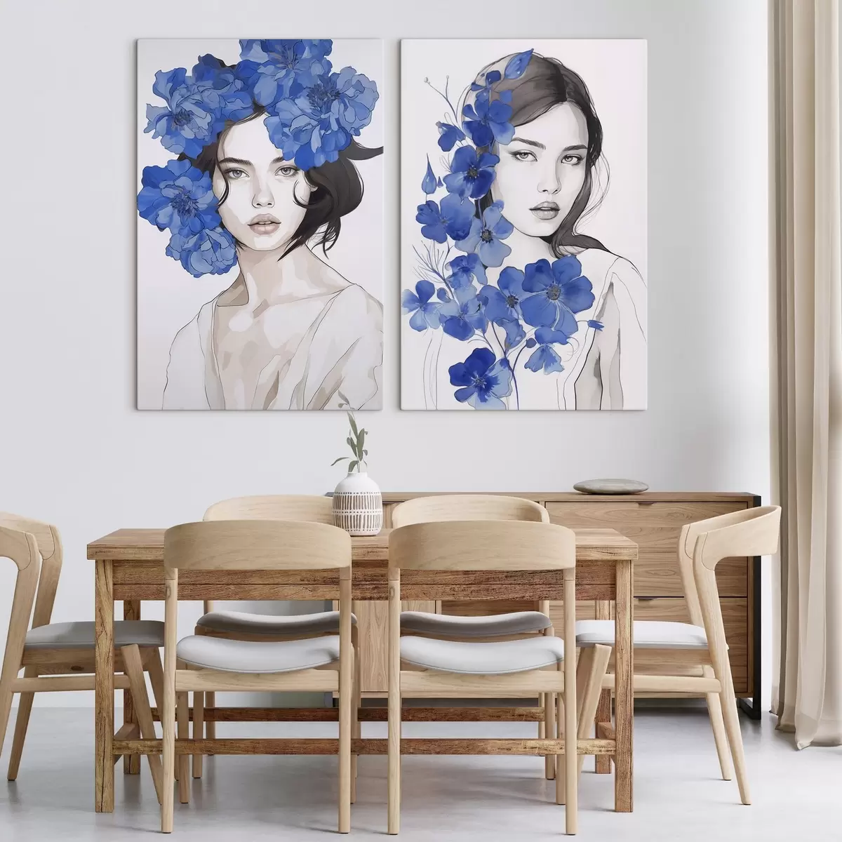 Obraz Portrét dívky s modrými květinami Č. m00721