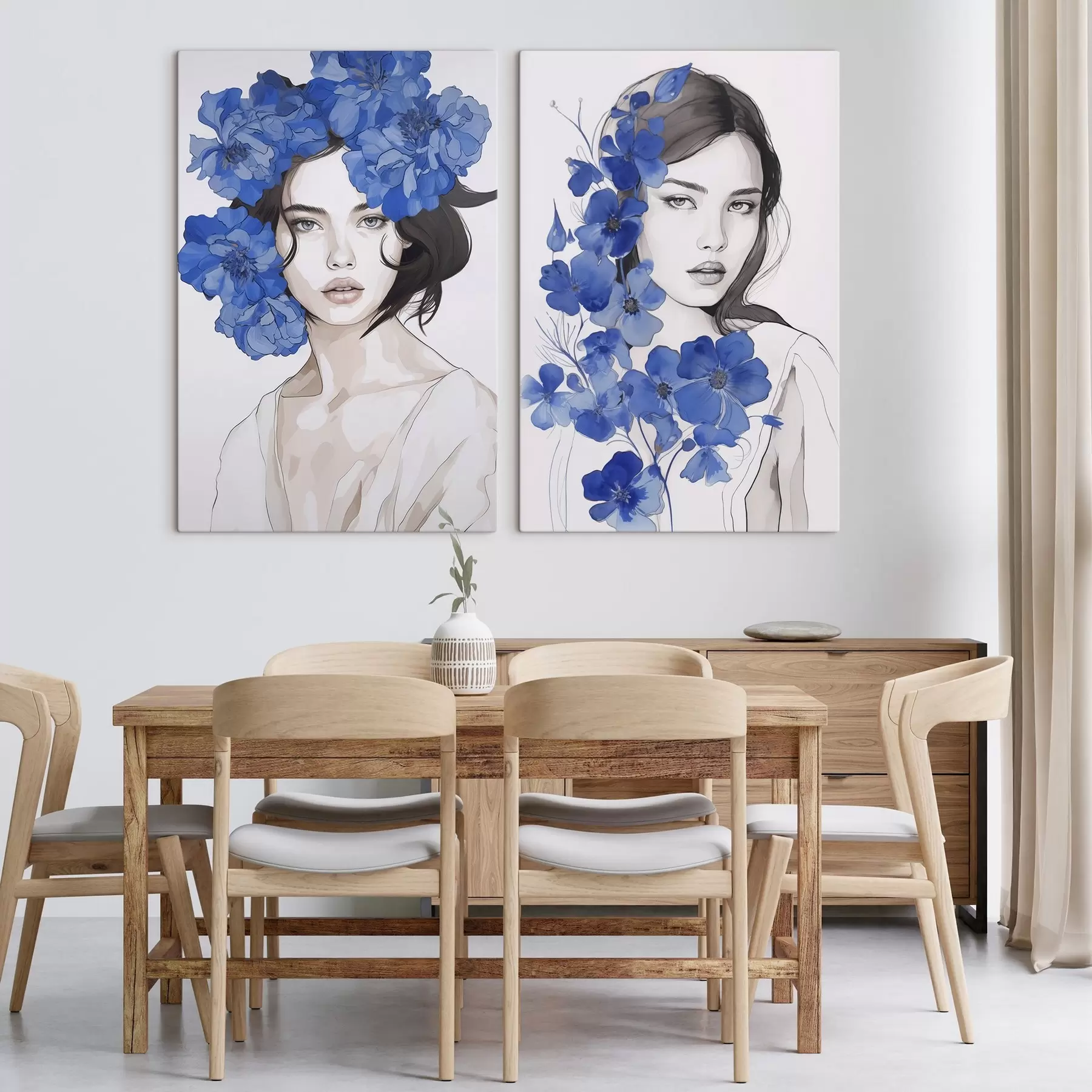 Obraz Portrét dívky s modrými květinami Č. m00721