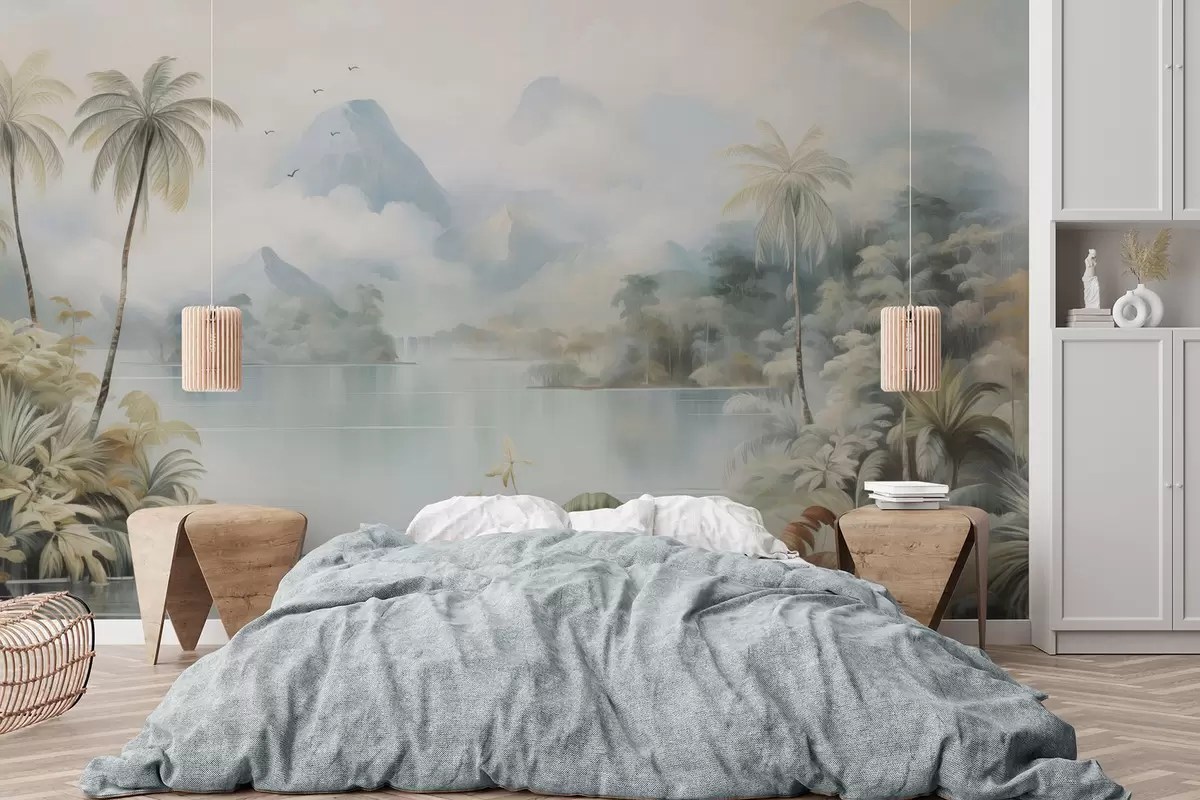 Fototapet Řeka v džungli poblíž hor w04536