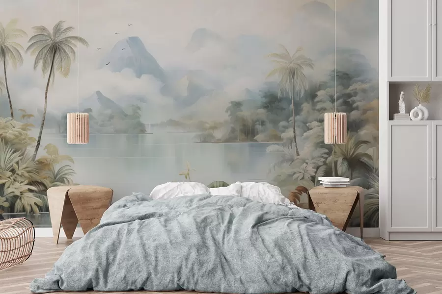 Fototapet Řeka v džungli poblíž hor w04536