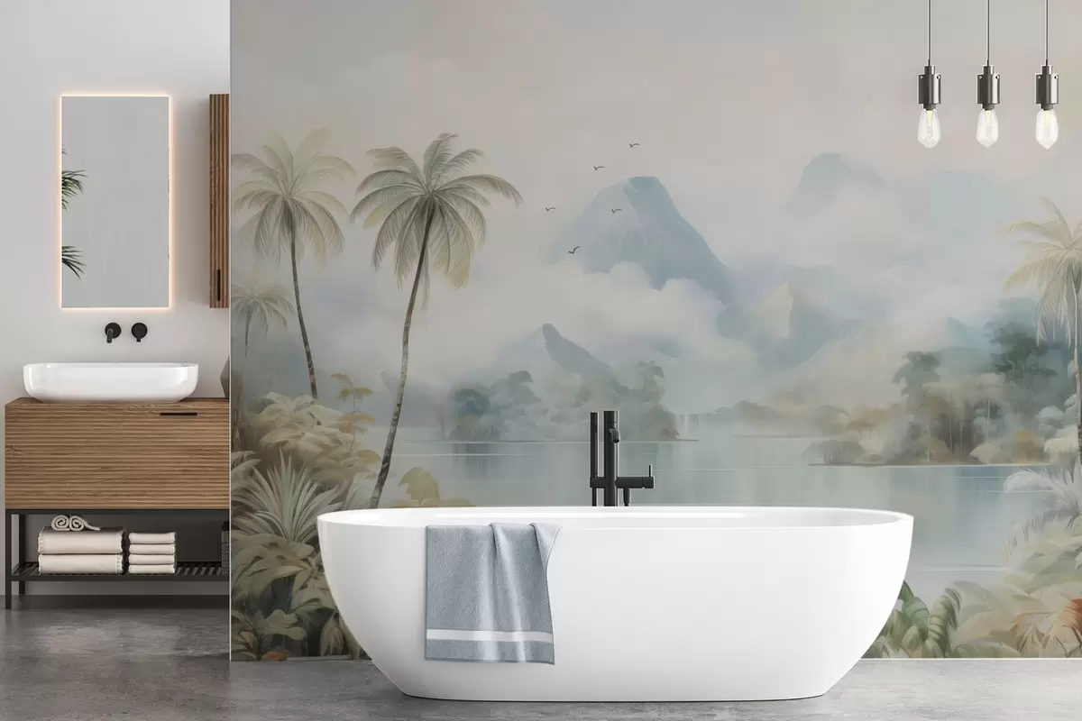 Fototapet Řeka v džungli poblíž hor w04536