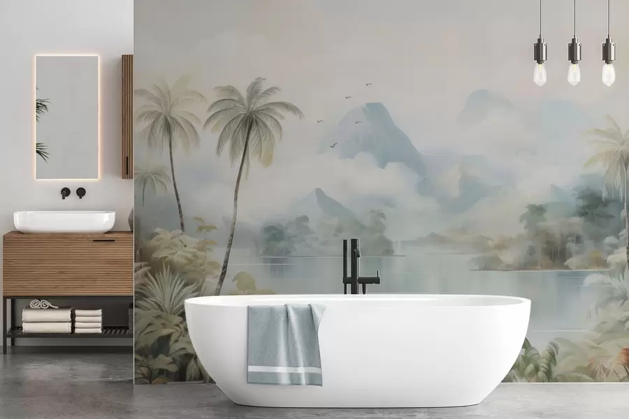 Fototapet Řeka v džungli poblíž hor w04536