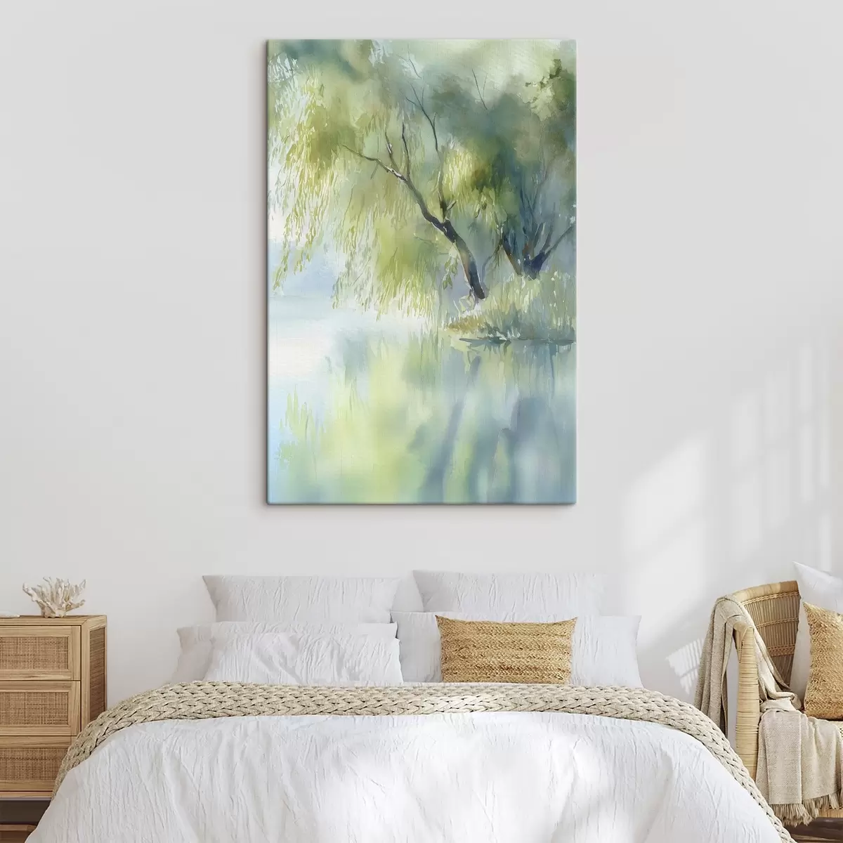 Obraz vrba na břehu jezera v akvarelovém stylu Č. s45715