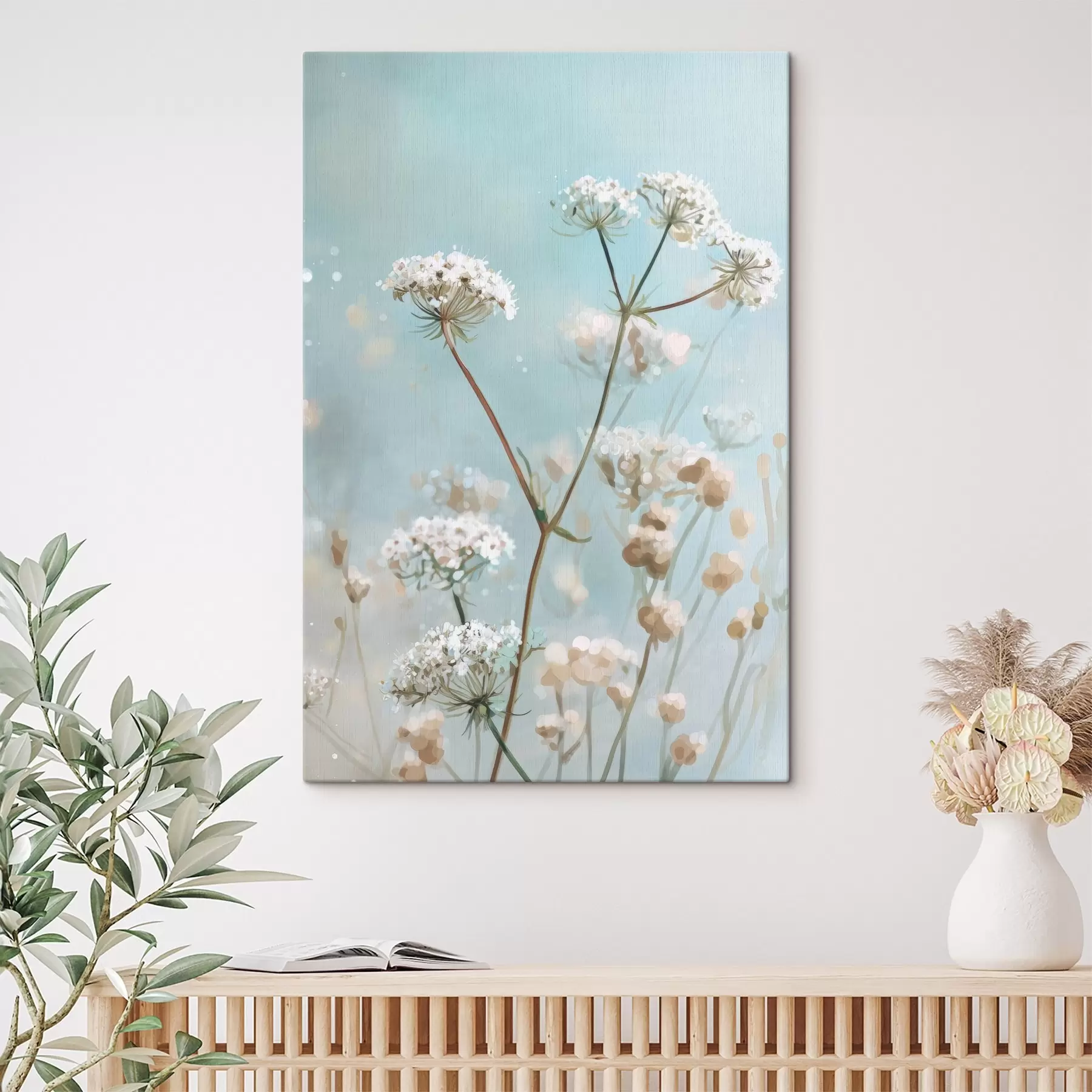Obraz Květiny Queen Anne's Lace v akvarelovém stylu na modrém pozadí Č. s45722