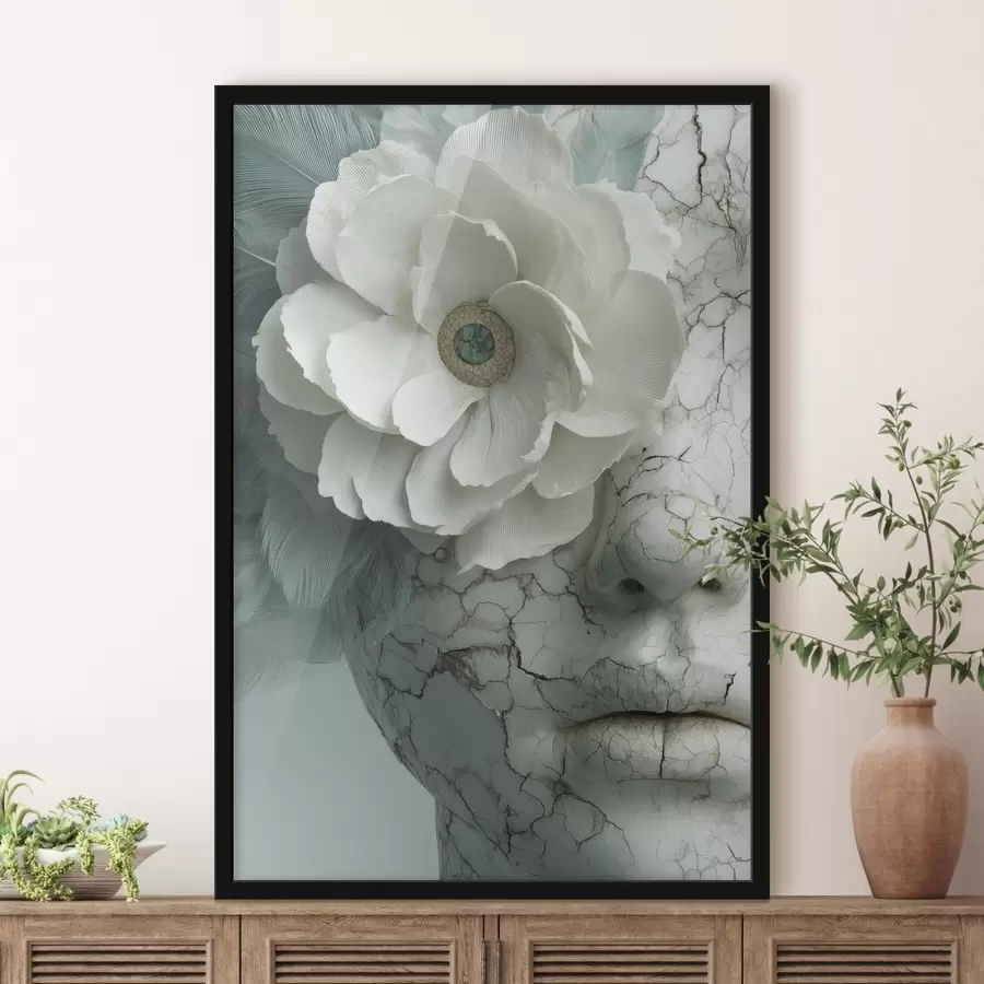 Fototapet mramorová tvář dívky s květinou f45709