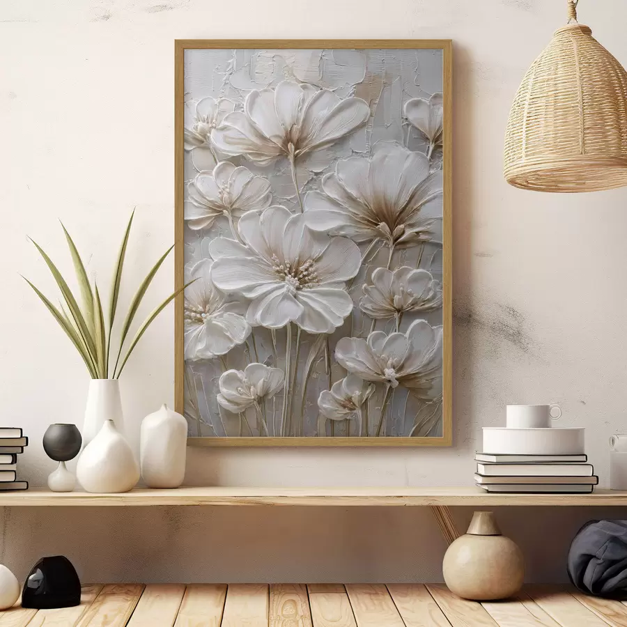 Fototapet krémové květiny s imitací impasto stylu f45712