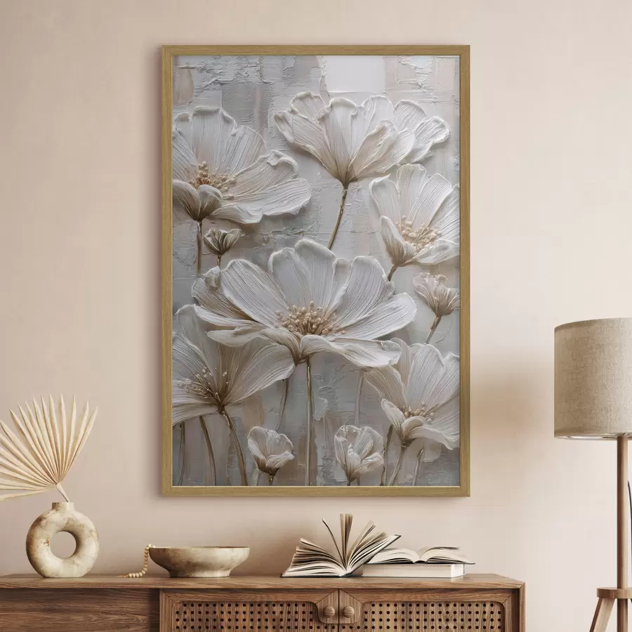 Fototapet krémové květiny s imitací impasto stylu f45713