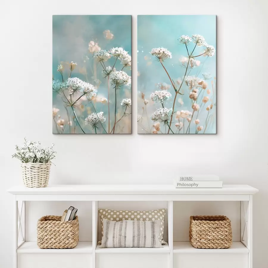 Obraz Květiny Queen Anne's Lace v akvarelovém stylu na modrém pozadí Č. m00705