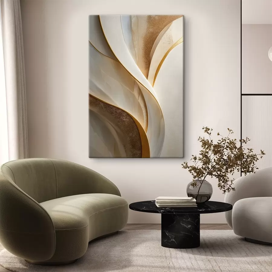 Obraz Abstraktní křivky se žlutooranžovými a béžovými akcenty Č. s45807