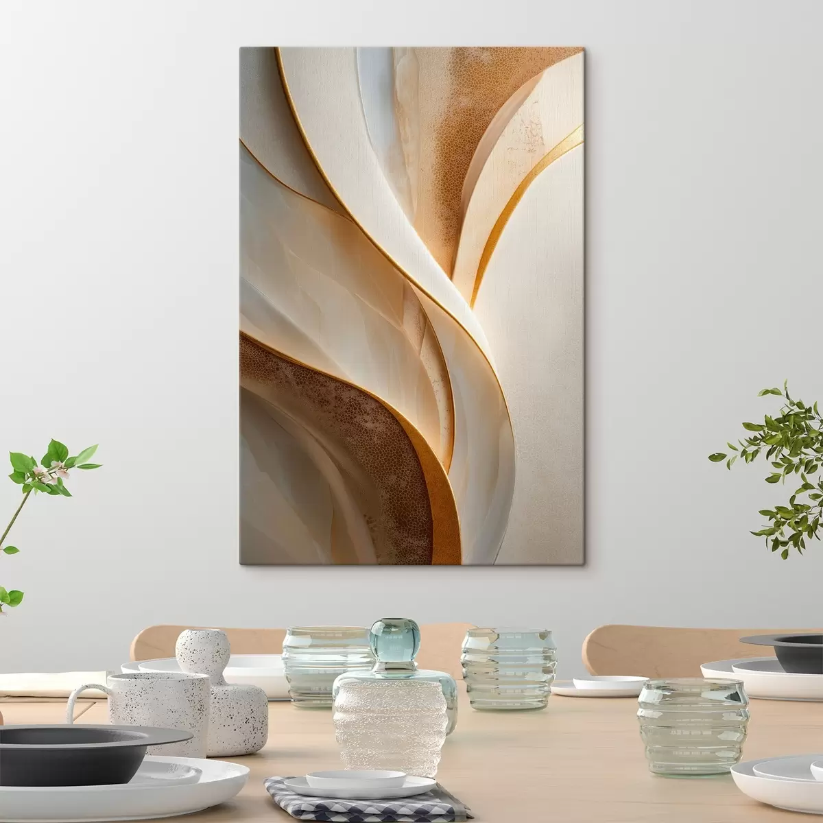 Obraz Abstraktní křivky se žlutooranžovými a béžovými akcenty Č. s45807