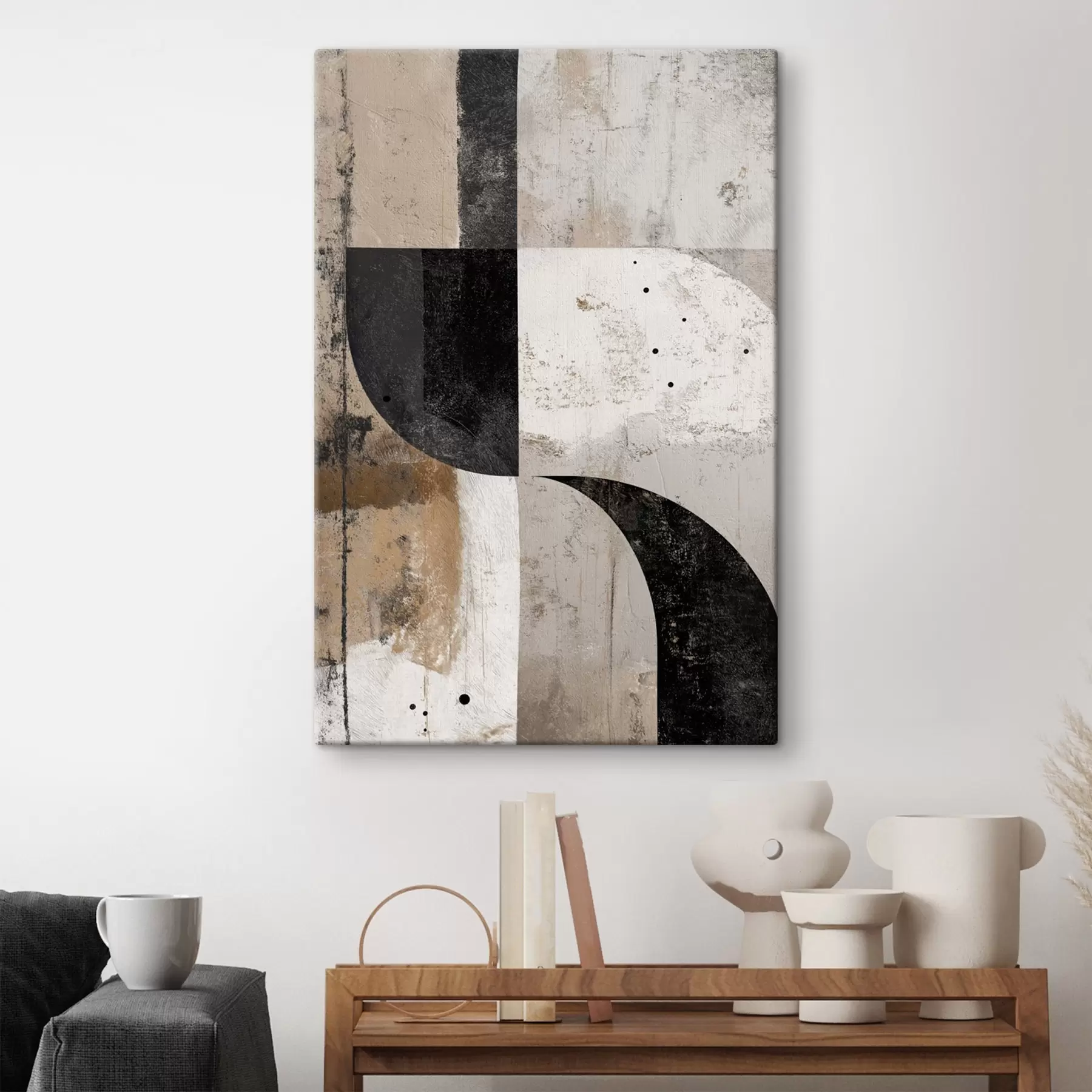 Obraz Geometrické tvary v béžových a černých tónech Č. s45811