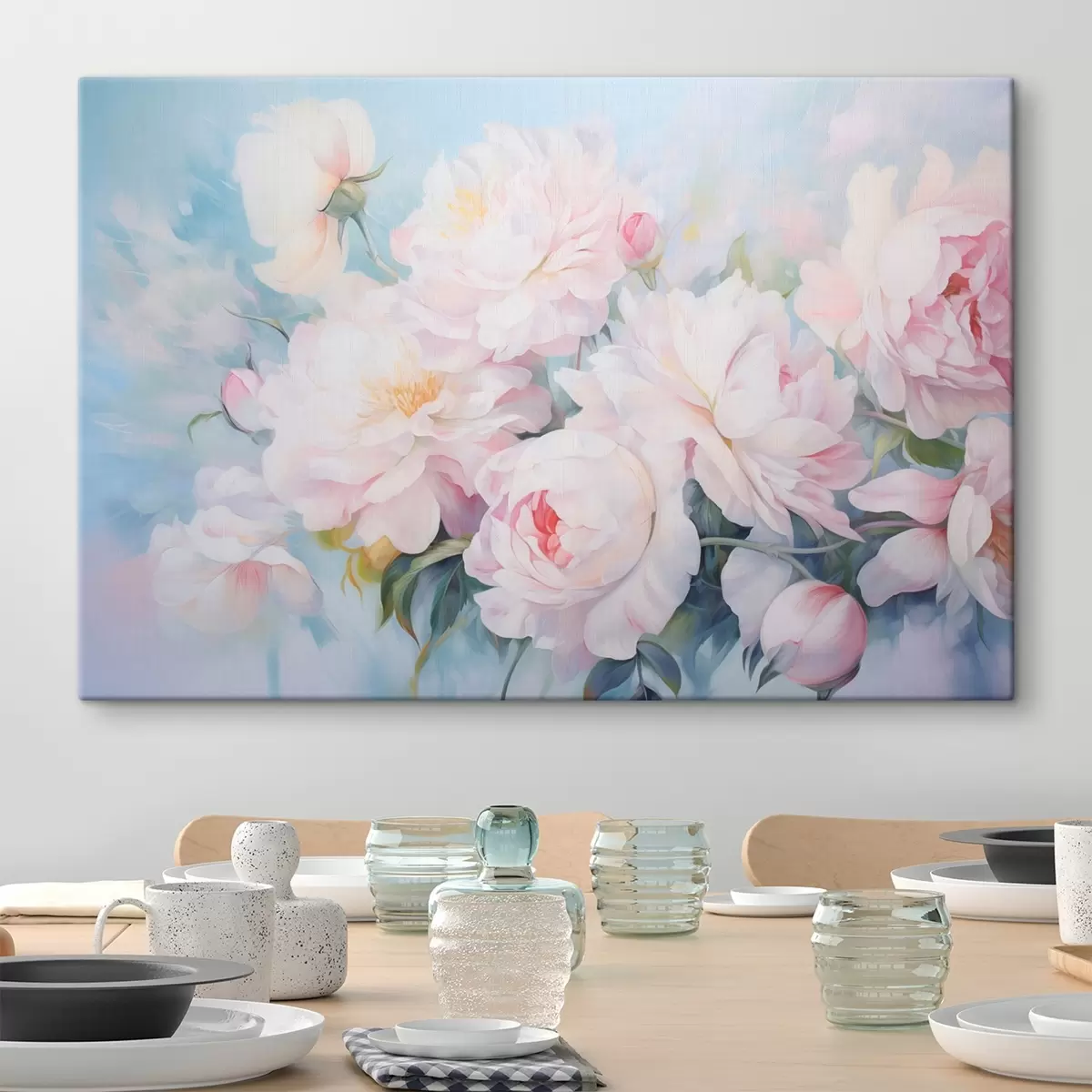 Obraz Jemné růžové pivoňky na nebesky modrém pozadí Č. s45813