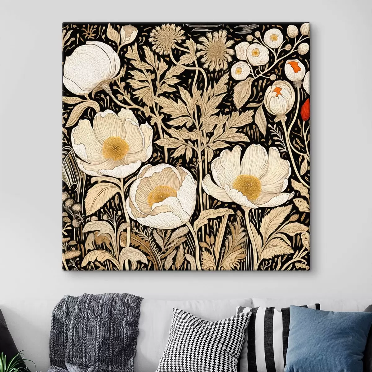 Obraz Krémové květy a trávy na černém pozadí Č. s45816