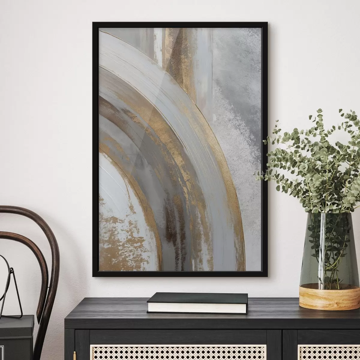 Poster Abstraktní šedé a žluté půlkruhy f45809