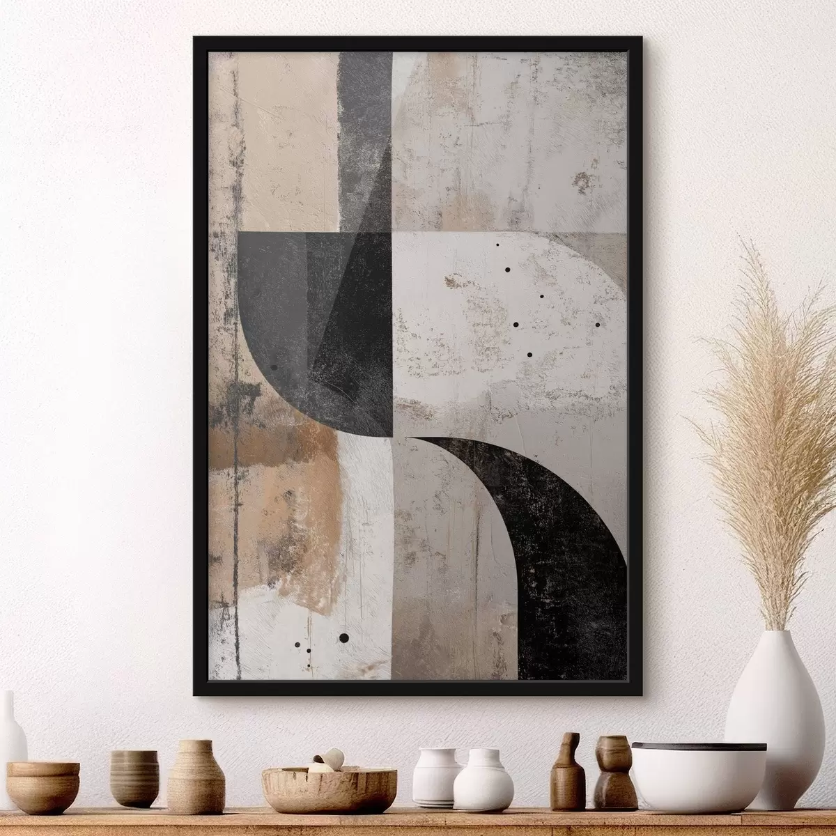 Poster Geometrické tvary v béžových a černých tónech f45811