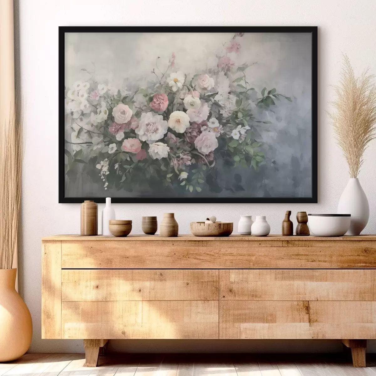 Poster Romantická kytice růžových a bílých květin f45817