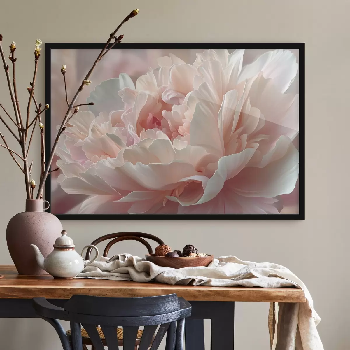 Poster Kvetoucí pivoňka v růžových a béžových odstínech f45825