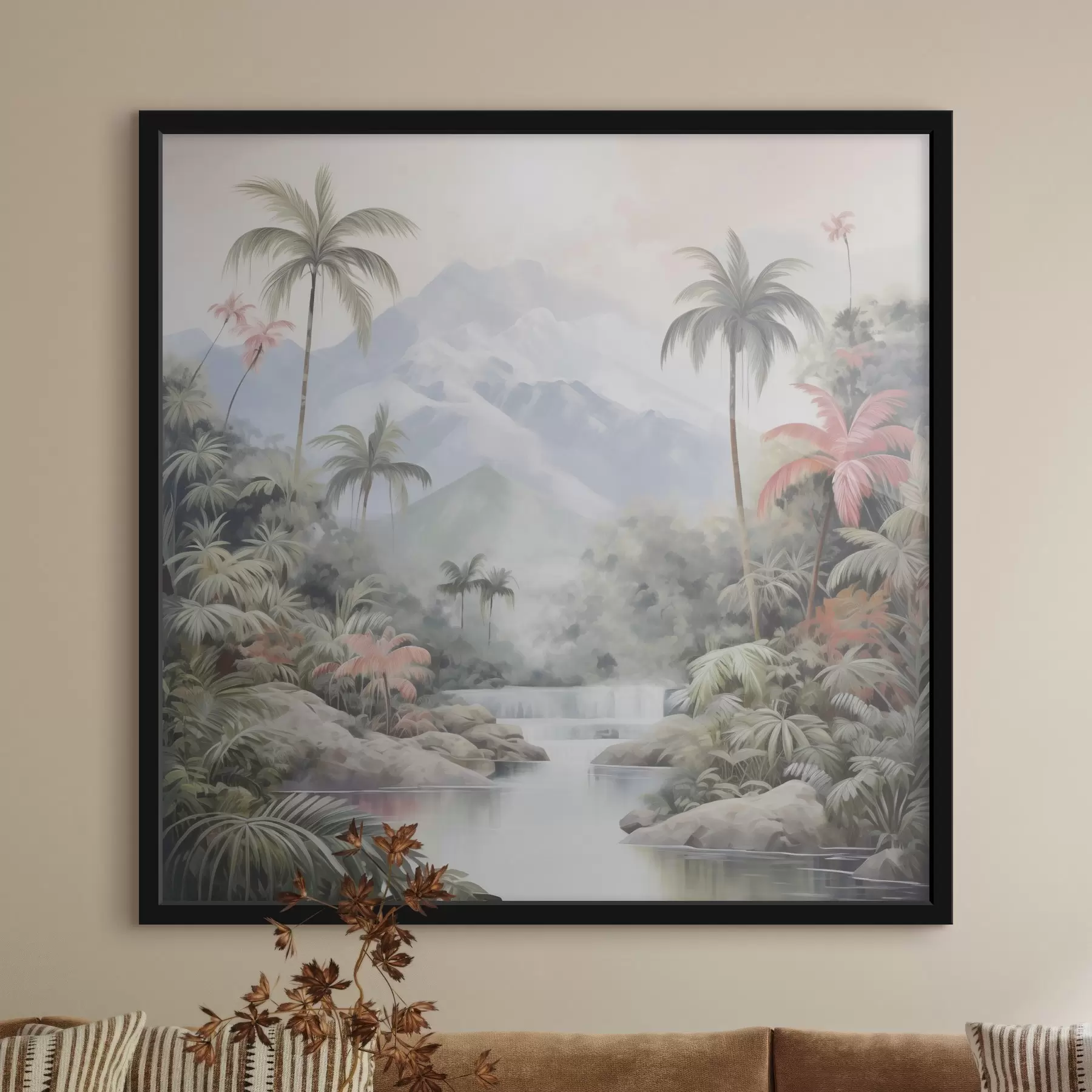 Fototapet Řeka v tropickém lese před horami f45913