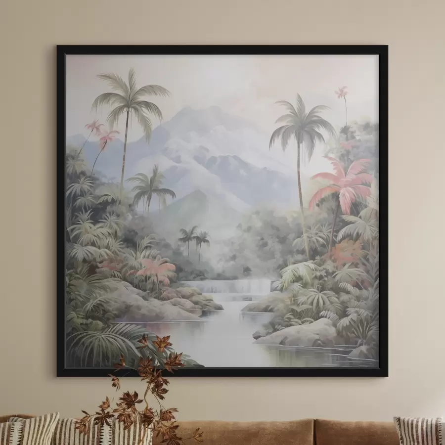 Fototapet Řeka v tropickém lese před horami f45913