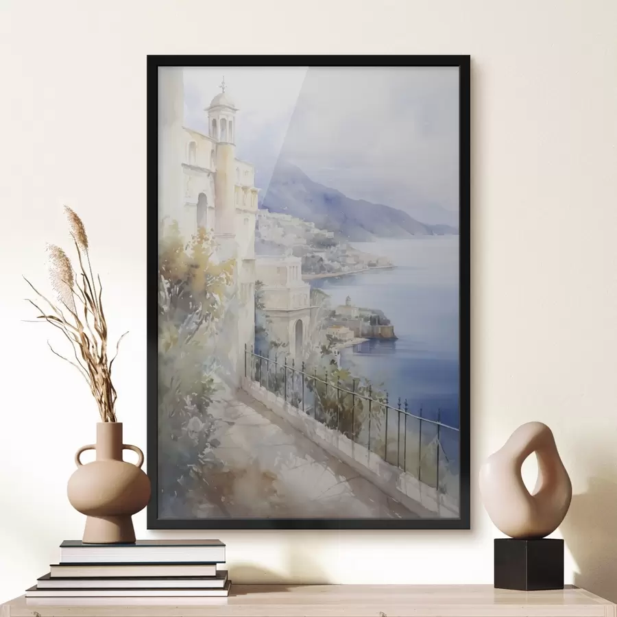 Fototapet Zátoka poblíž města imitace akvarelu f45979