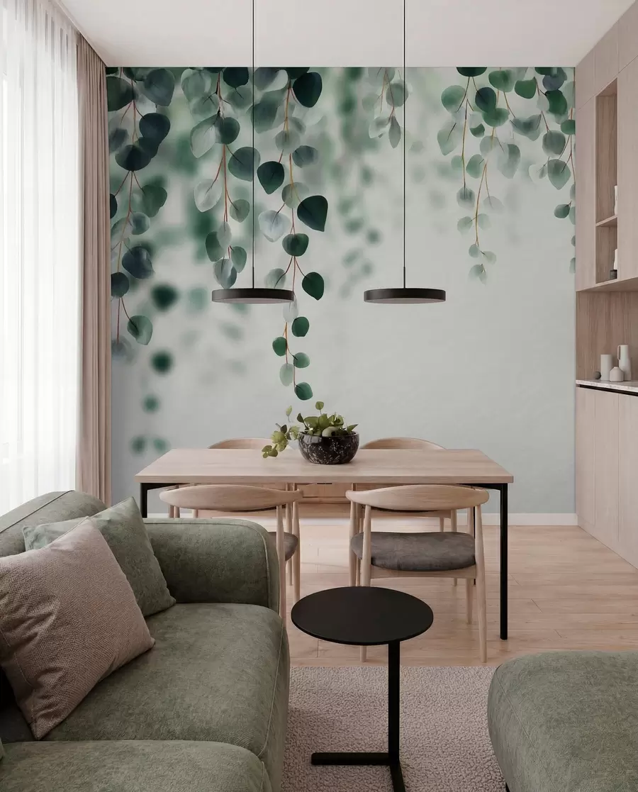 Fototapet Padající eukalyptus na světlém pozadí w04393