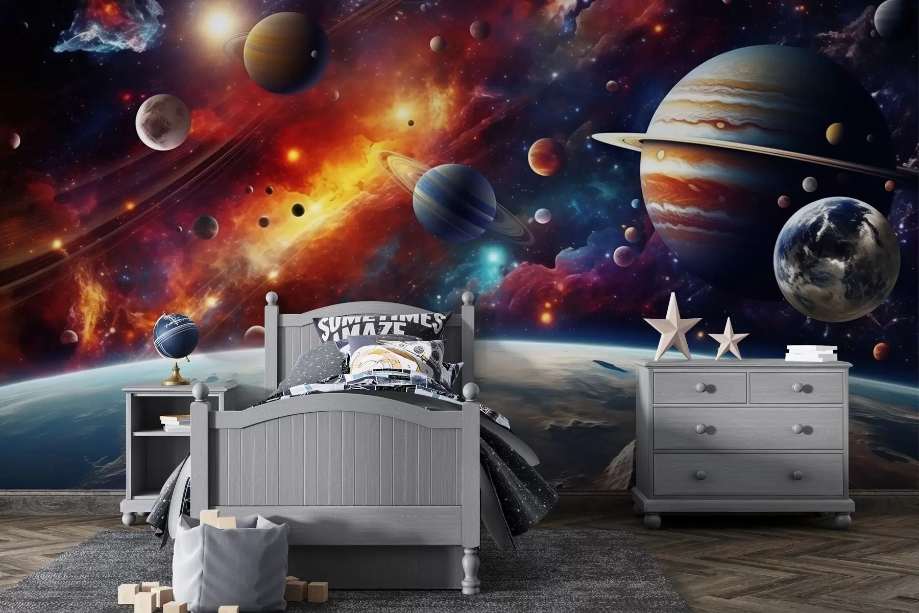 Fototapet Barevný vesmír s planetami a mlhovinami w04576