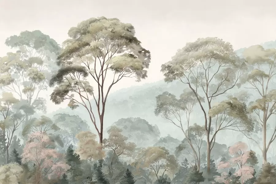 Fototapet Mlhavé ráno v lese v akvarelovém stylu w09405