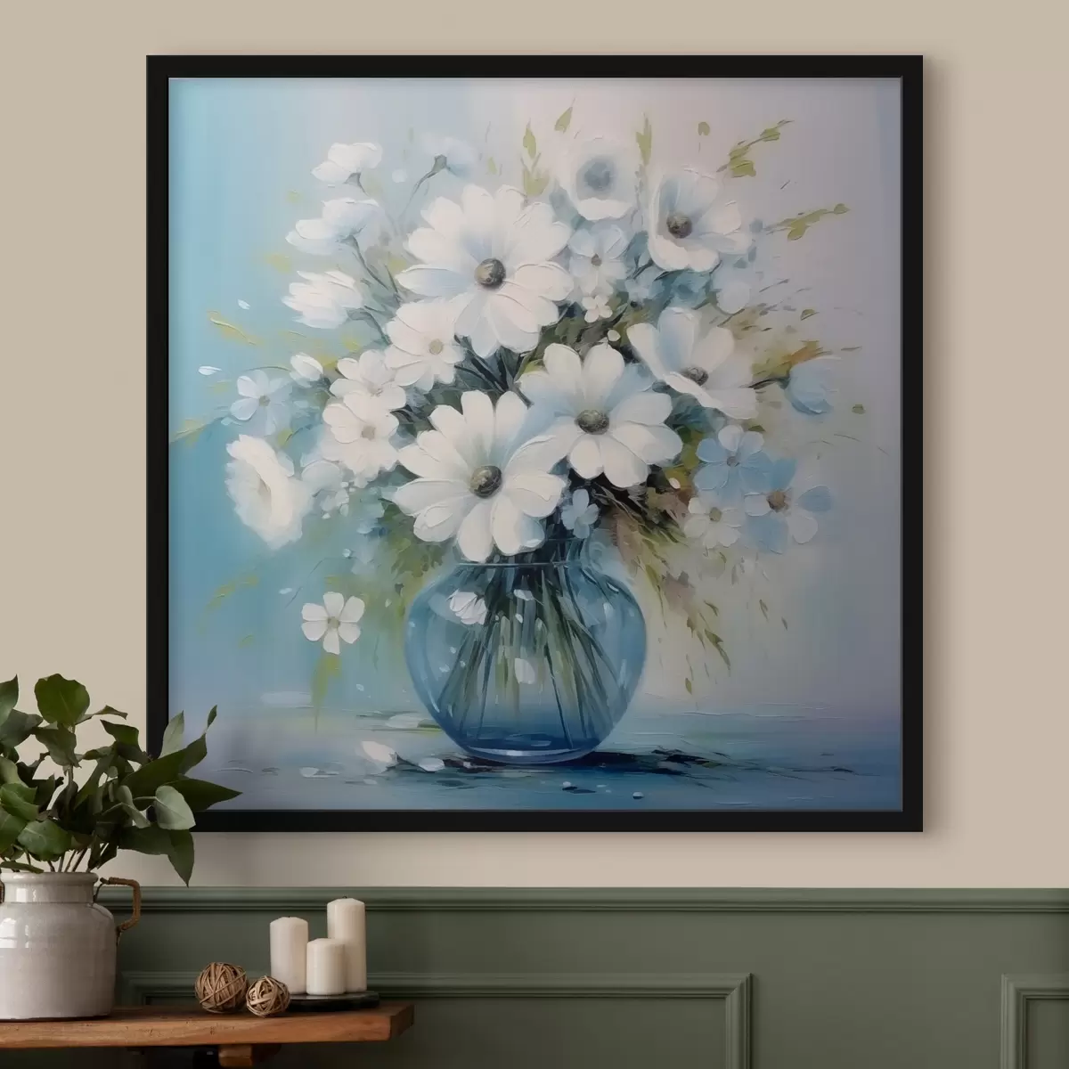 Poster Kytice sedmikrásky v modré váze f45959