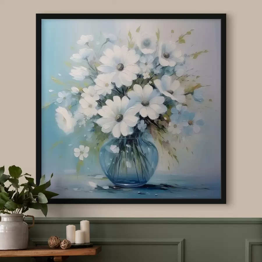 Fototapet Kytice sedmikrásky v modré váze f45959