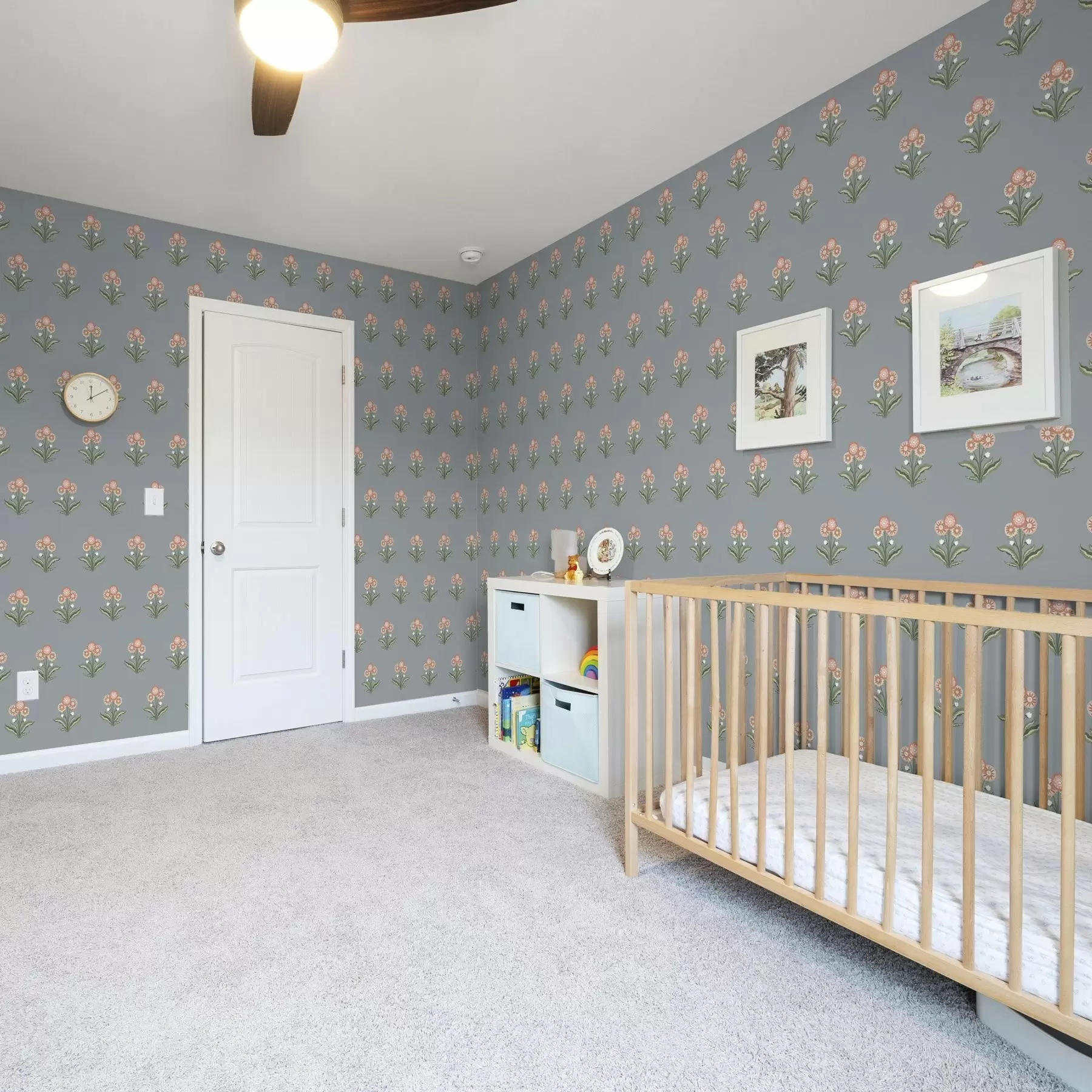 Fototapet Stylizované květiny na šedo-modrém pozadí, teplá paleta barev a00494