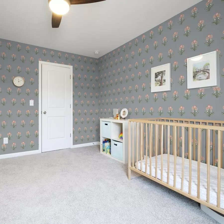 Fototapet Stylizované květiny na šedo-modrém pozadí, teplá paleta barev a00494