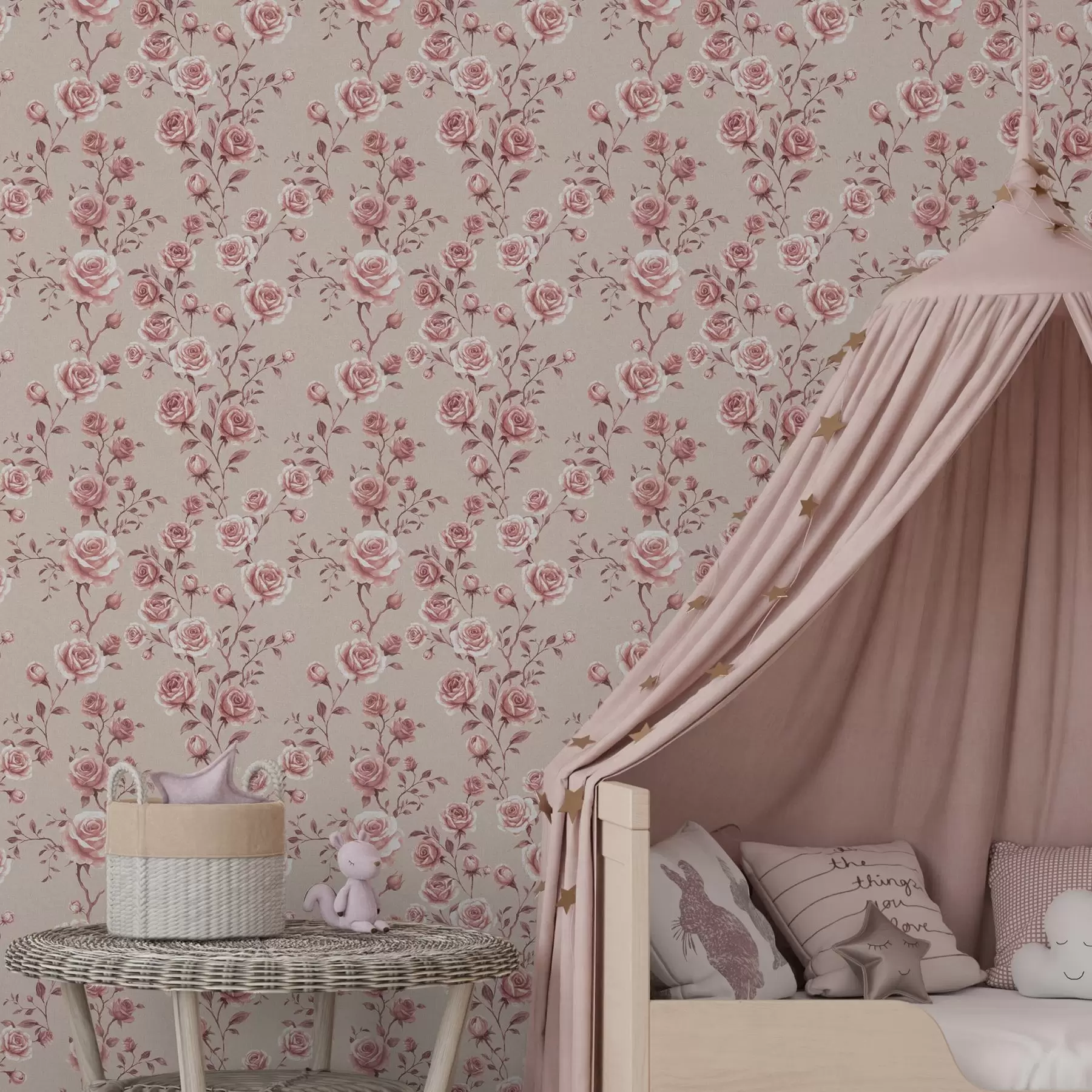 Fototapet Pudrové růže na béžovém pozadí — vintage vzor a00497