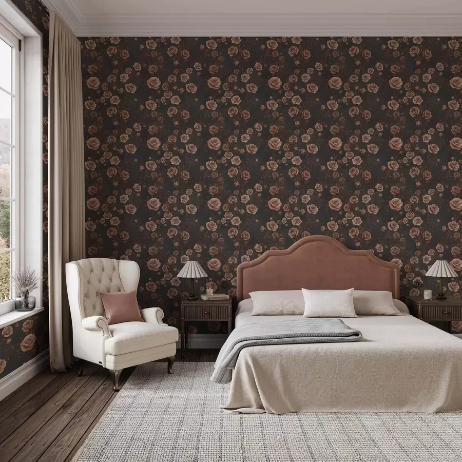 Fototapet Vintage růže na grafitovém pozadí, terakotová paleta a00497v1