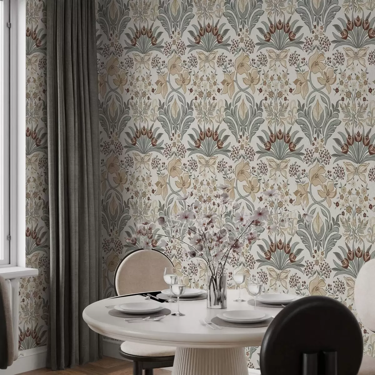 Tapety Dekorativní lilie a motýl na krémovém pozadí a00500