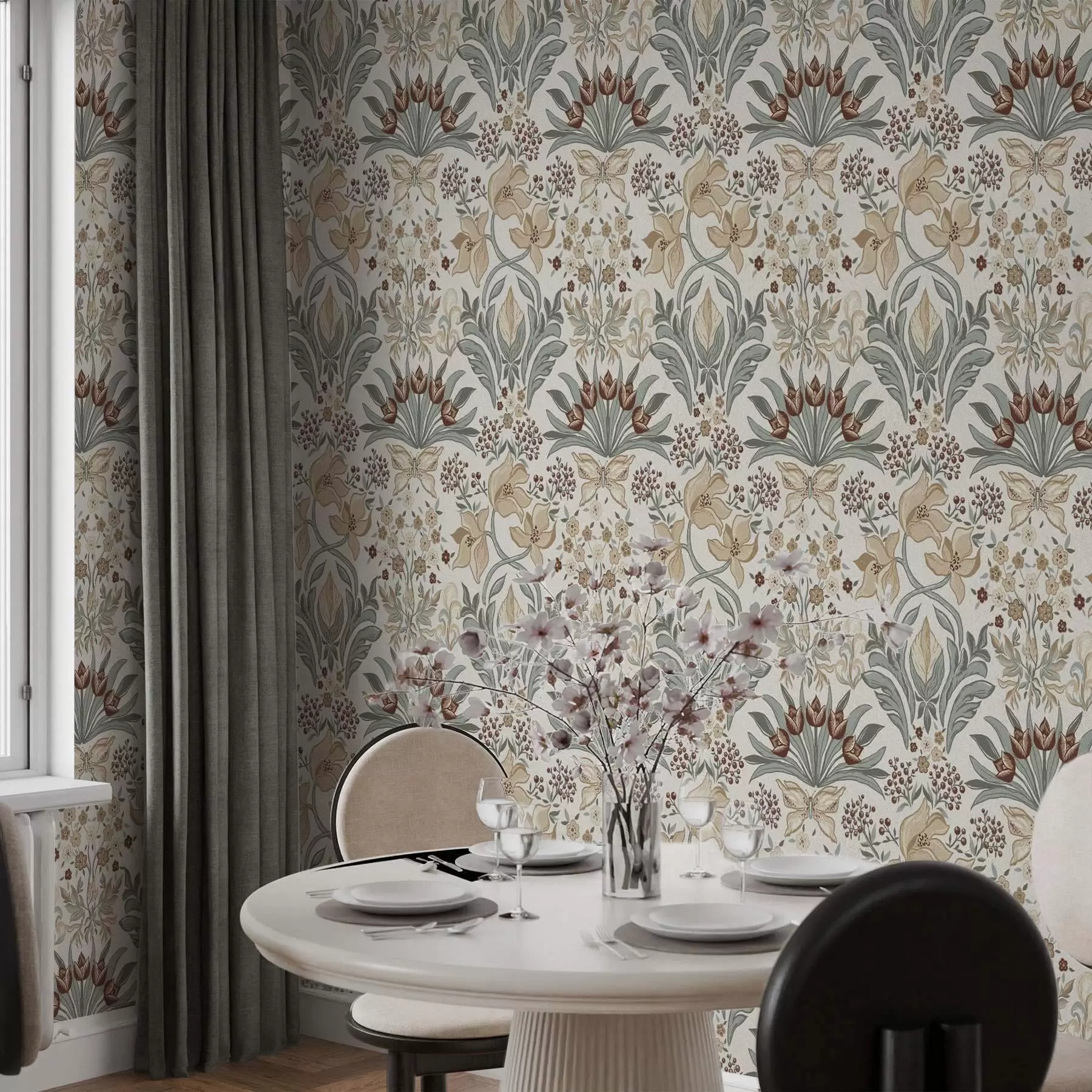 Fototapet Dekorativní lilie a motýl na krémovém pozadí a00500