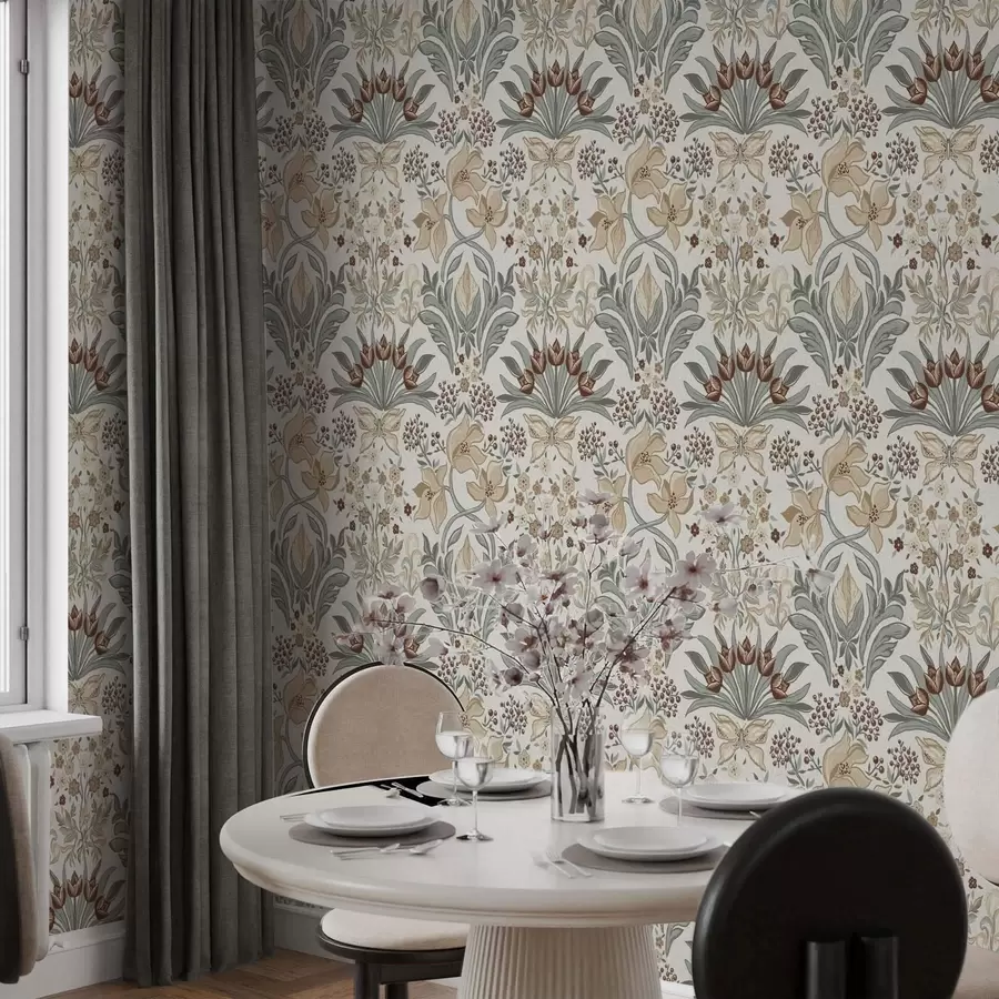 Fototapet Dekorativní lilie a motýl na krémovém pozadí a00500