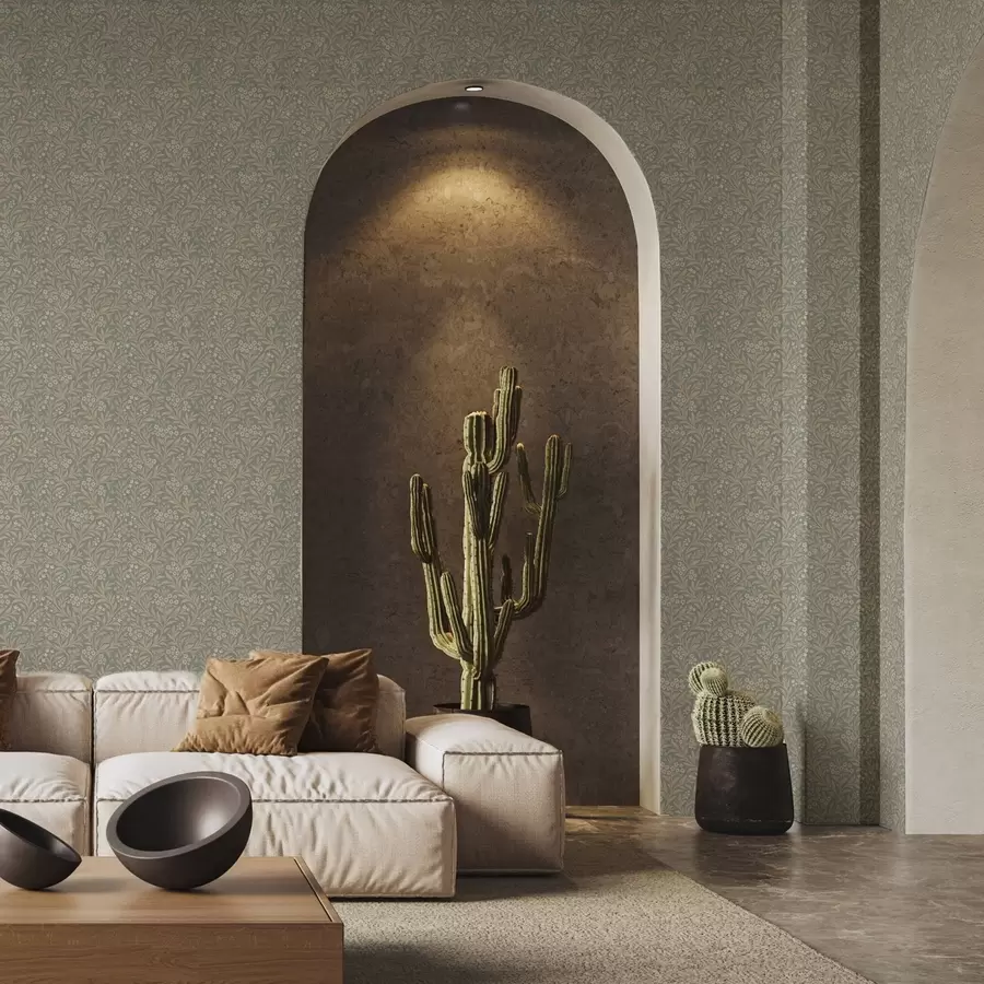 Fototapet Styl Morris: béžové větve na šedozeleném pozadí a00569