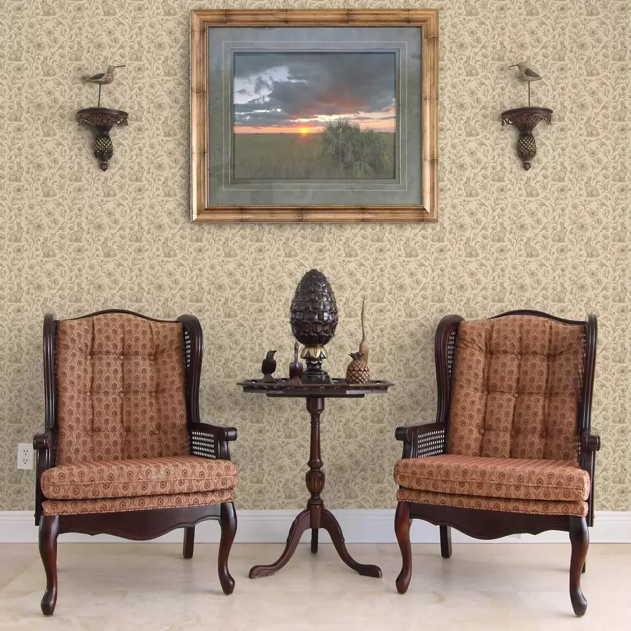 Fototapet Králíci a ptáci v květinovém vzoru a00571