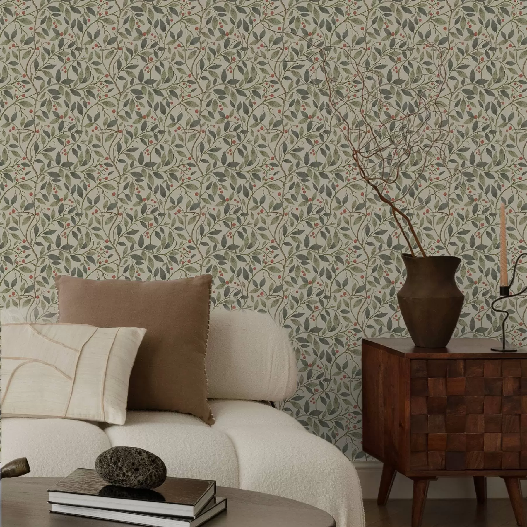 Fototapet Olivové větve s bobulemi na teplém světlém pozadí a00573