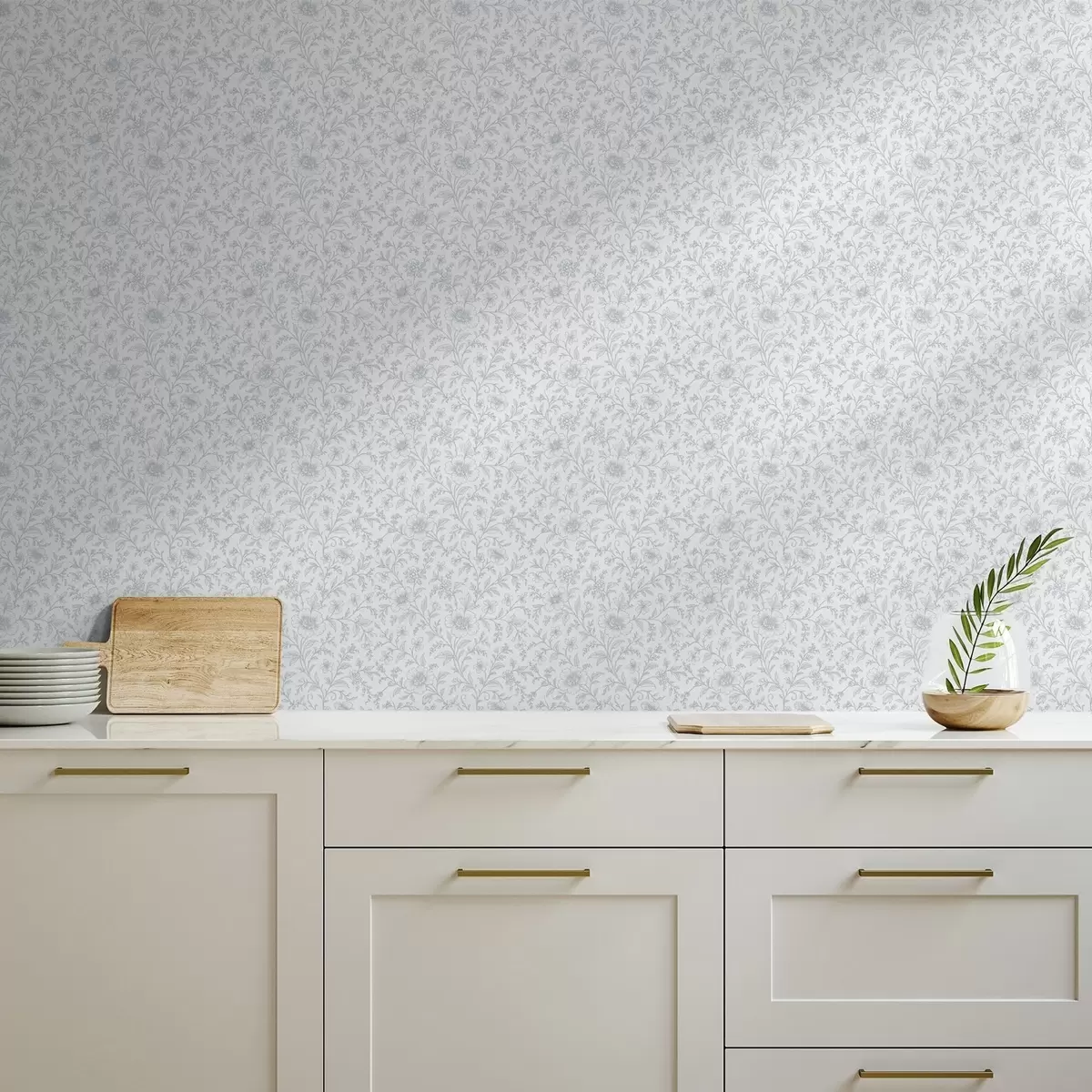 Tapety Jemné modré květiny na smetanově bílém pozadí a00576