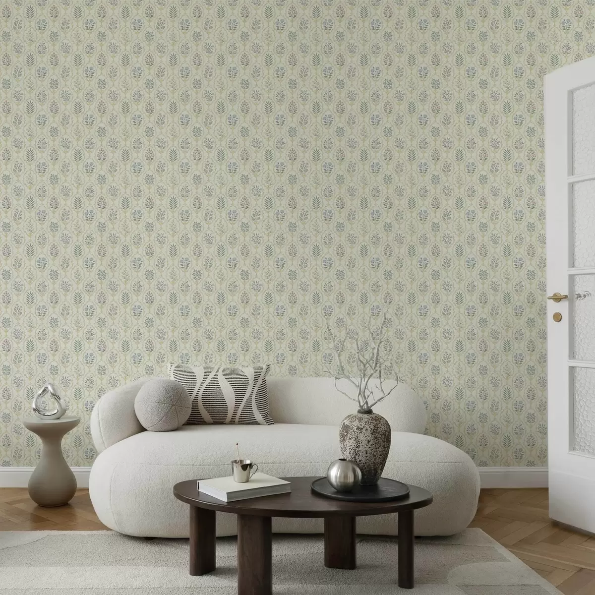 Tapety Botanické medailony v mřížce, pastelové tóny a00579