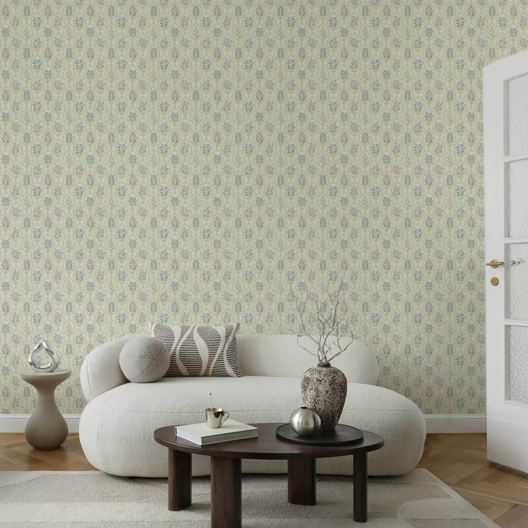 Fototapet Botanické medailony v mřížce, pastelové tóny a00579