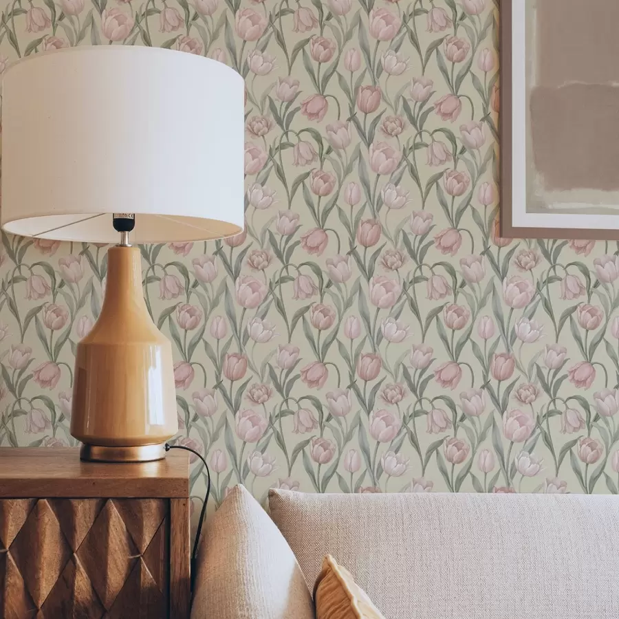 Fototapet Jemně růžové tulipány na jemně béžovém pozadí a00589