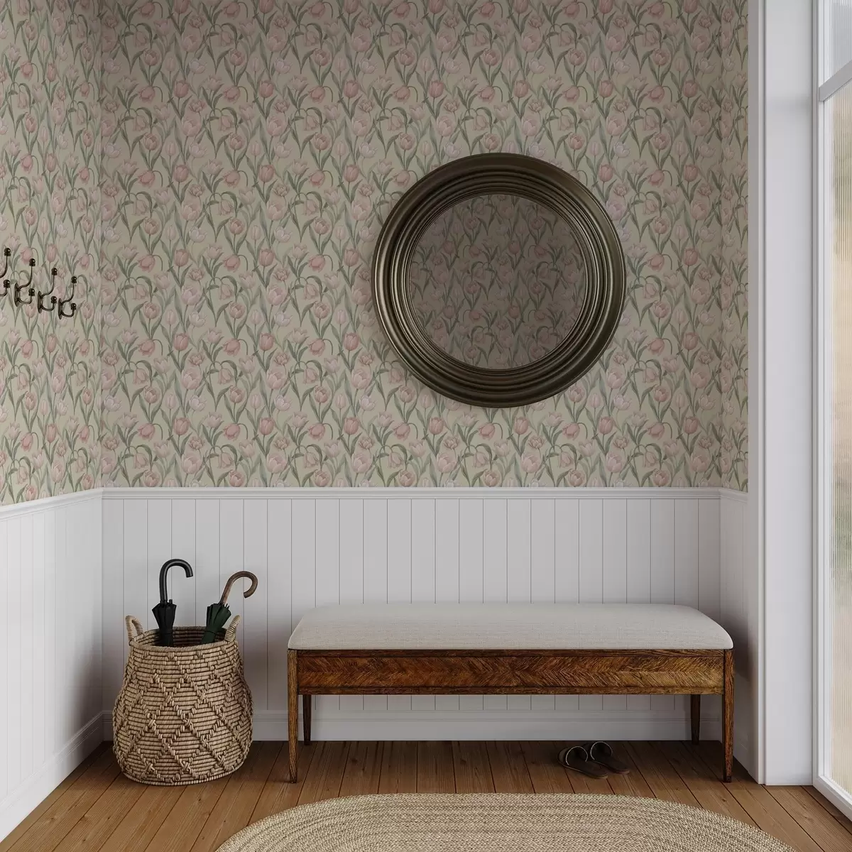 Tapety Jemně růžové tulipány na jemně béžovém pozadí a00589