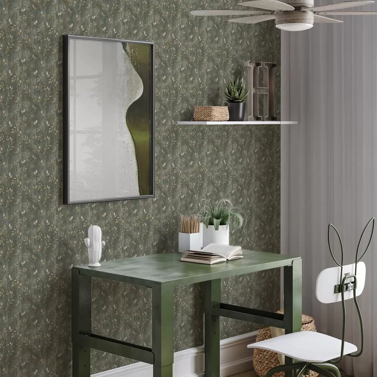 Tapety Ptáci v oranžovém listí na tmavě zeleném pozadí a00591