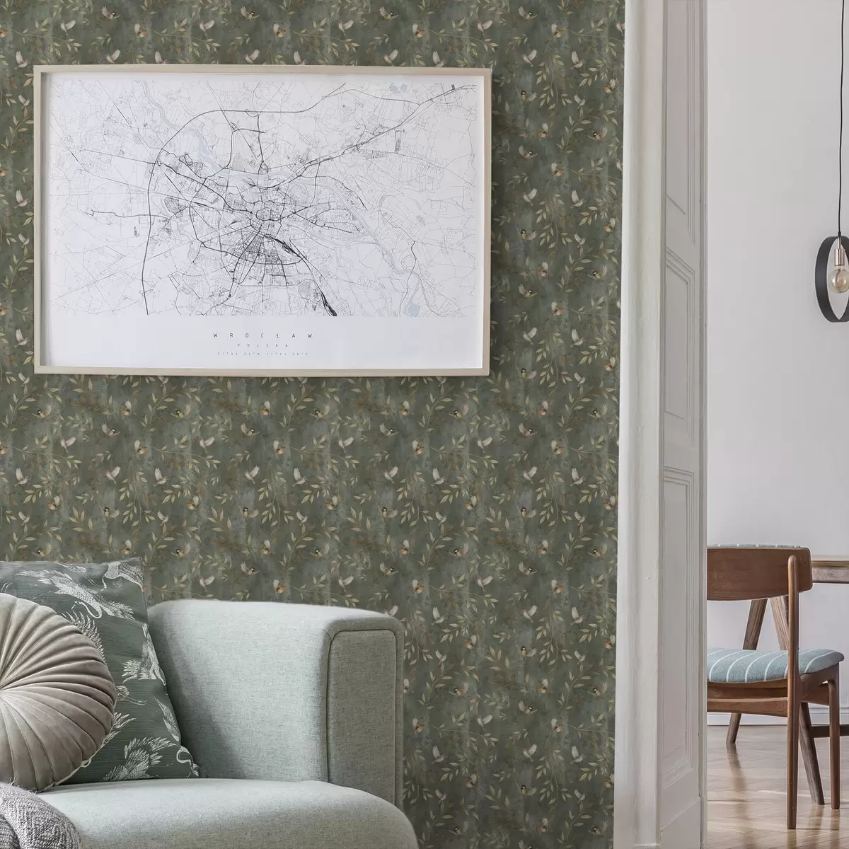 Tapety Ptáci v oranžovém listí na tmavě zeleném pozadí a00591