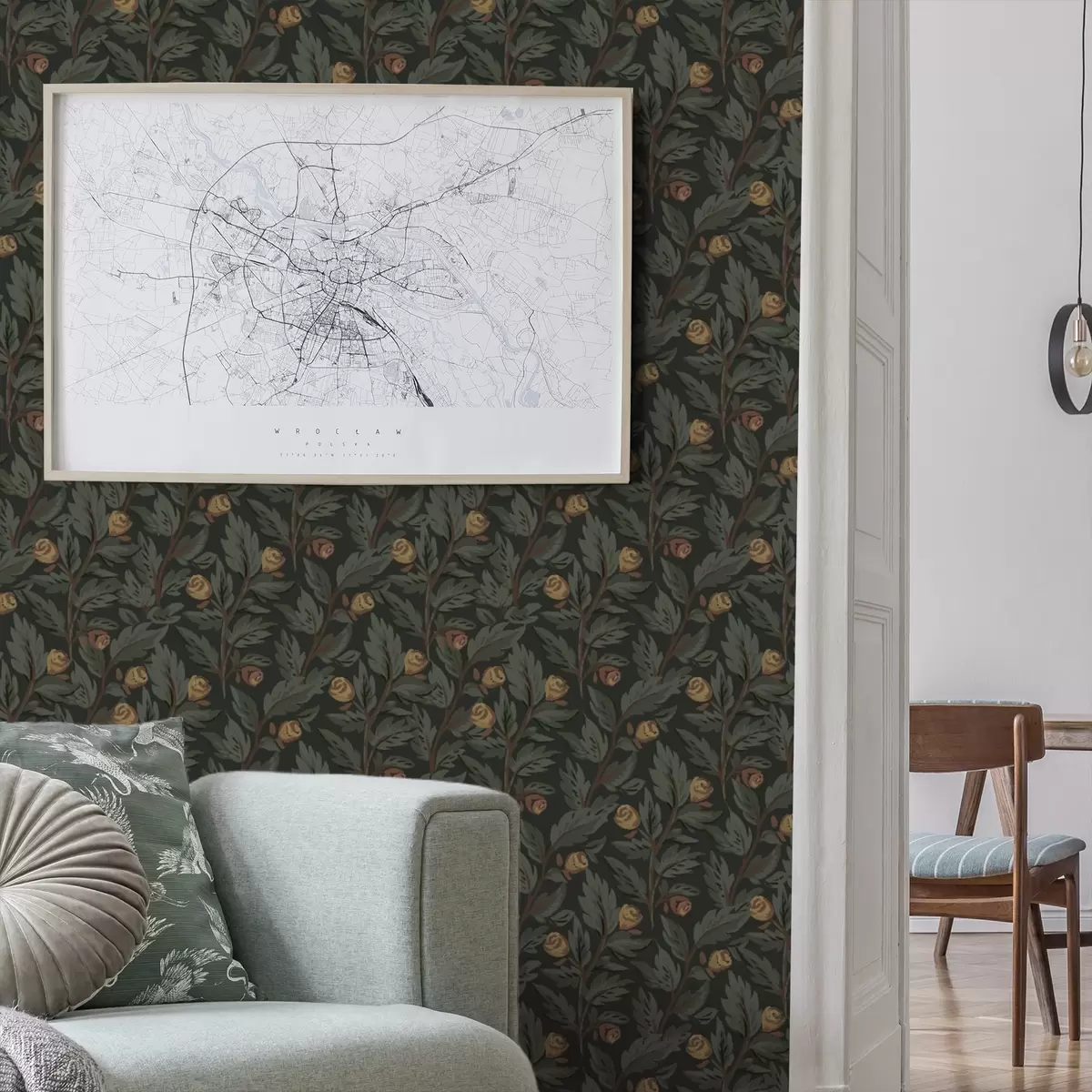 Tapety Tmavý květinový vzor se žlutými poupaty a listy a00598