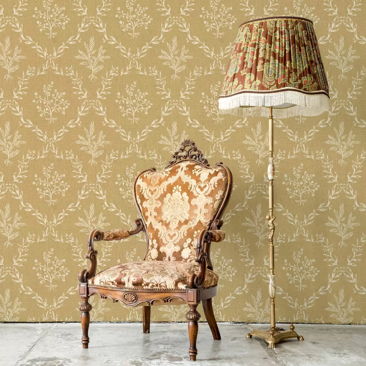 Tapety Bílé věnce z bylin a květin na hořčičném pozadí a00599