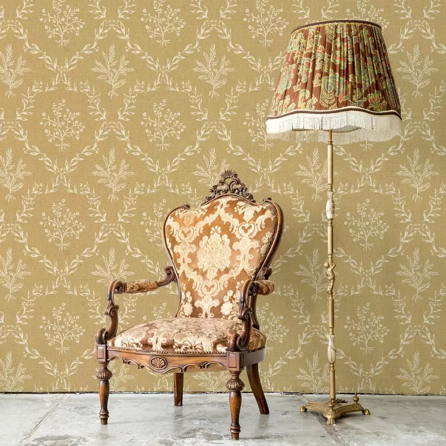 Fototapet Bílé věnce z bylin a květin na hořčičném pozadí a00599